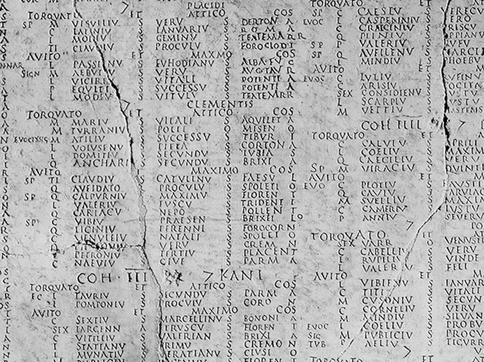 Plaque avec la liste des prétoriens congédiés
