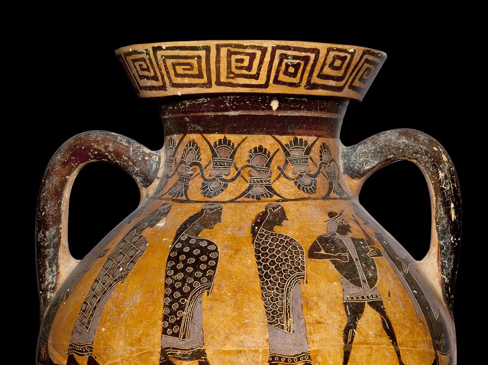 Ánfora ática con figuras negras del Pintor del Ptoion