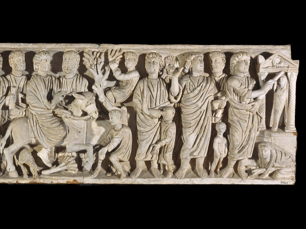 Partie frontale de sarcophage avec des scènes bibliques