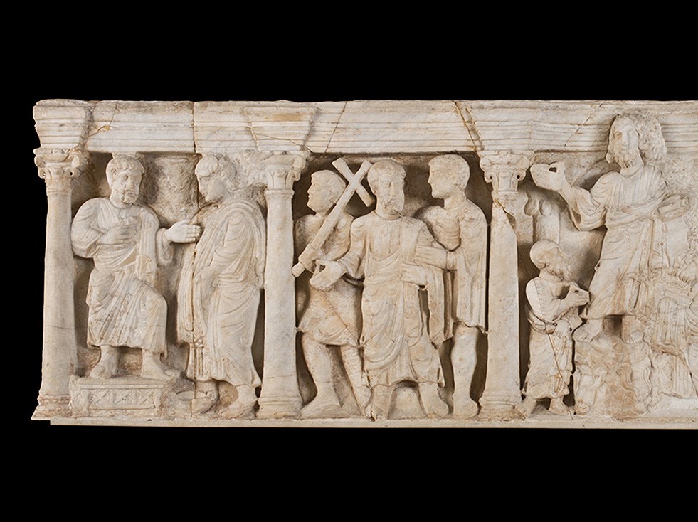 Partie frontale de sarcophage avec la Traditio Legis