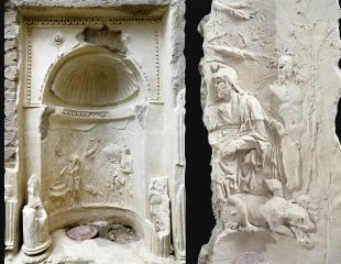 Necropolis of the “ Via Triumphalis”, S. Rosa sector, interior of tomb no.III, detail of the walls with the decorative mouldings