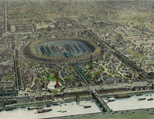 París 1867 – Vista a vuelo de pájaro de la "Exposition Universelle", grabado