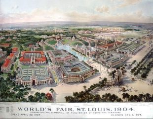 S. Luis 1904 – Vista a vuelo de pájaro de la "Louisiana Purchase Exposition", grabado