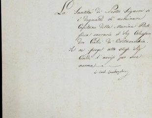 Nomina di Alessandro Cialdi a Capitano onorario della Marina Pontificia, 1836