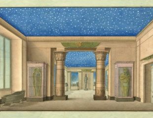 Acquerello del primo allestimento del Museo Gregoriano Egizio, veduta Sale I e II