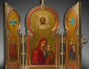Triptych icon “ Kazanskaya Mother of God, Nicholas the Wonderworker, St. Alexandra”, a gift for the Empress Alexandra Fyodorovna on the occasion of her marriage, Moscow, 1894