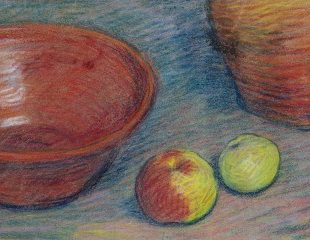 Henri Delavallée, Bodegón con jofaina roja, 1886 aprox., pasteles sobre papel