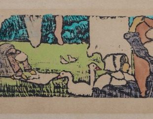 Émile Bernard, Lavanderas, 1888, xilografía acuarelada