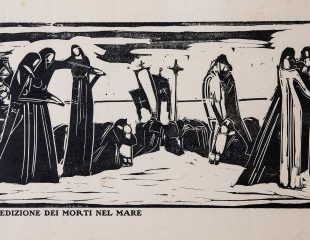 Lorenzo Viani, La bendición de los muertos en el mar, de la Carpeta El martirio, Viareggio 1915, xilografía