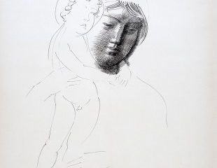 Emilio Greco, Virgen con el Niño. Homenaje a Mantegna, 1975, tinta china sobre papel