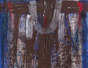 Guido Strazza, Estudio para el Viacrucis del Santuario de San Gabriele dell’Addolorata en Téramo, 1996, pintura al temple, tizas y albayalde sobre aguafuerte y punta seca