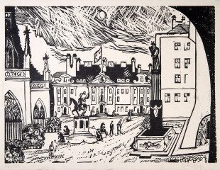 Ernst Ludwig Kirchner, Münsterplatz en Berna, 1935 aprox., xilografía