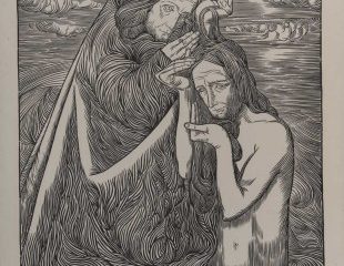 George Minne, El Bautismo de Cristo, 1899, xilografía